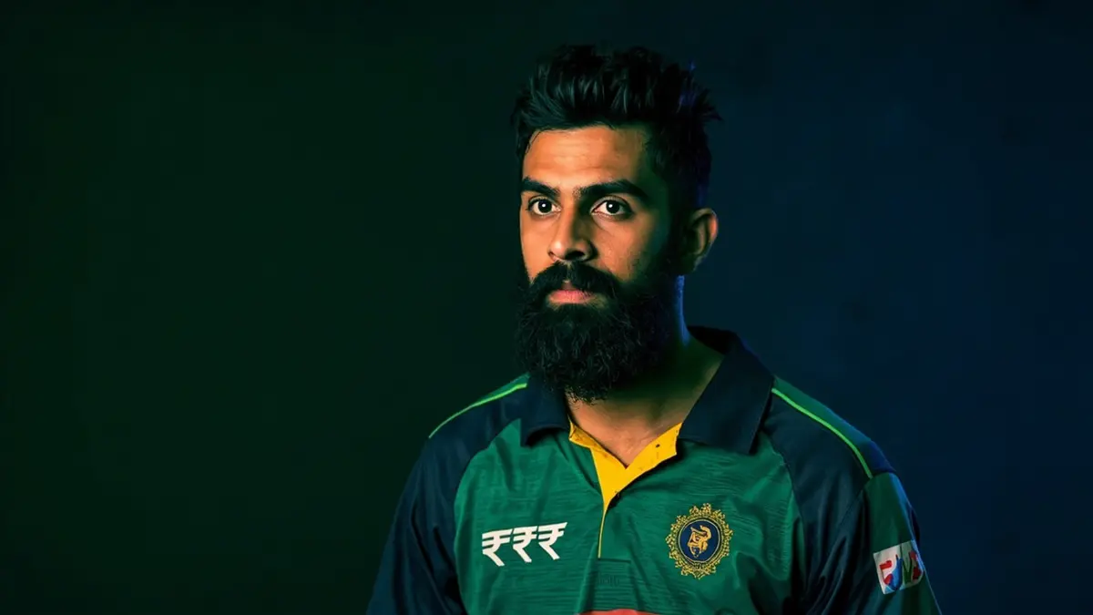 Cricket captain with rupee symbol overlay